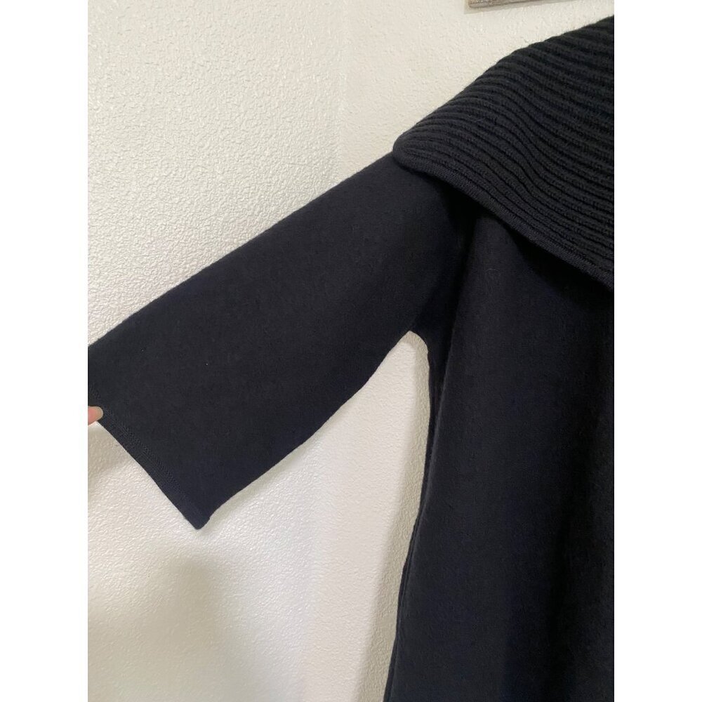 Vince Black Wool Ribbed Collar Open Front Poncho Coat Small Quiet Luxury - Picture 7 of 13
